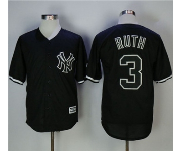 New York Yankees #3 Babe Ruth Black Fashion Stitched MLB Jersey