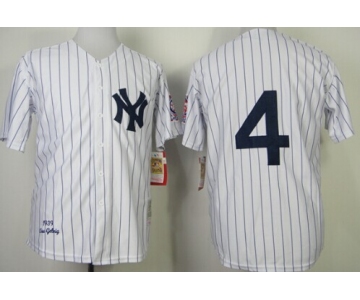 New York Yankees #4 Lou Gehrig 1939 White Throwback Jersey