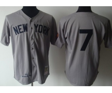 New York Yankees #7 Mickey Mantle 1951 Gray Wool Throwback Jersey