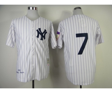 New York Yankees #7 Mickey Mantle 1951 White Throwback  Jersey