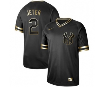 Yankees #2 Derek Jeter Black Gold Authentic Stitched Baseball Jersey