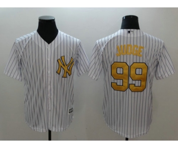 Yankees 99 Aaron White Gold Cool Base Jersey