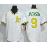 Men's Oakland Athletics #9 Reggie Jackson White Pullover Throwback Jersey By Mitchell & Ness
