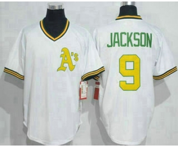 Men's Oakland Athletics #9 Reggie Jackson White Pullover Throwback Jersey By Mitchell & Ness