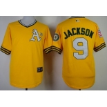 Oakland Athletics #9 Reggie Jackson 1968 Yellow Throwback Jersey