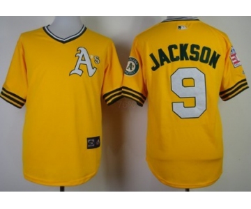 Oakland Athletics #9 Reggie Jackson 1968 Yellow Throwback Jersey