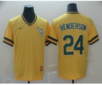Athletics #24 Rickey Henderson Yellow Authentic Cooperstown Collection Stitched Baseball Jersey
