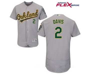 Men's Oakland Athletics #2 Khris Davis Gray Road Stitched MLB Majestic Flex Base Jersey
