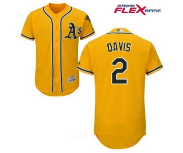 Men's Oakland Athletics #2 Khris Davis Yellow Alternate Stitched MLB Majestic Flex Base Jersey