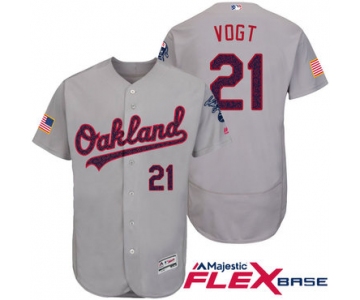 Men's Oakland Athletics #21 Stephen Vogt Gray Stars & Stripes Fashion Independence Day Stitched MLB Majestic Flex Base Jersey