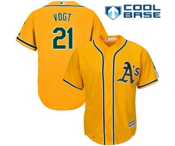 Men's Oakland Athletics #21 Stephen Vogt Yellow Alternate Stitched MLB Majestic Cool Base Jersey