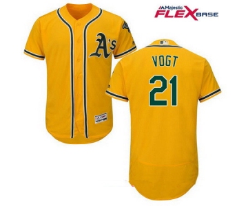 Men's Oakland Athletics #21 Stephen Vogt Yellow Alternate Stitched MLB Majestic Flex Base Jersey