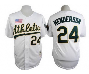 Men's Oakland Athletics #24 Rickey Henderson 1990 White Mitchell & Ness Jersey