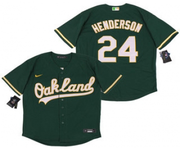 Men's Oakland Athletics #24 Rickey Henderson Green Stitched MLB Cool Base Nike Jersey