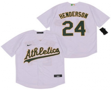 Men's Oakland Athletics #24 Rickey Henderson White Stitched MLB Cool Base Nike Jersey