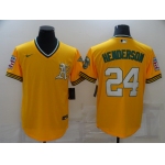 Men's Oakland Athletics #24 Rickey Henderson Yellow Nike Throwback Cool Base Jersey