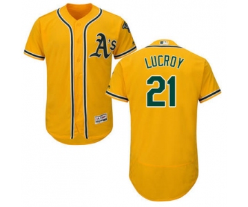 Oakland Athletics #21 Jonathan Lucroy Gold Flexbase Authentic Collection Stitched Baseball Jersey
