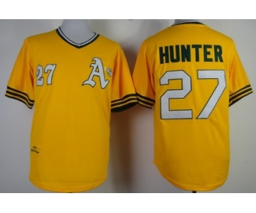 Oakland Athletics #27 Catfish Hunter 1976 Yellow Throwback Jersey