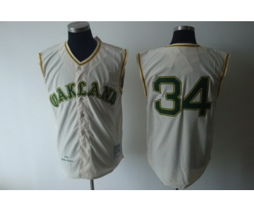 Oakland Athletics #34 Rollie Fingers 1968 Cream Throwback Jersey