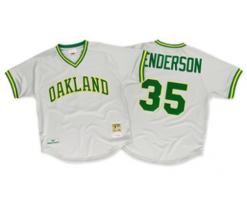 Oakland Athletics #35 Rickey Henderson 1982 Grey Mitchell & Ness Throwback Jersey