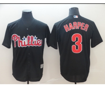 Men's Philadelphia Phillies #3 Bryce Harper Black Cool Base Stitched Jersey