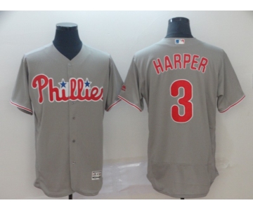 Men's Philadelphia Phillies 3 Bryce Harper Gray Flexbase Jersey