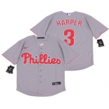 Men's Philadelphia Phillies #3 Bryce Harper Gray Stitched MLB Cool Base Nike Jersey
