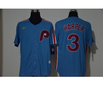 Men's Philadelphia Phillies #3 Bryce Harper Light Blue Cooperstown Collection Stitched MLB Nike Jersey
