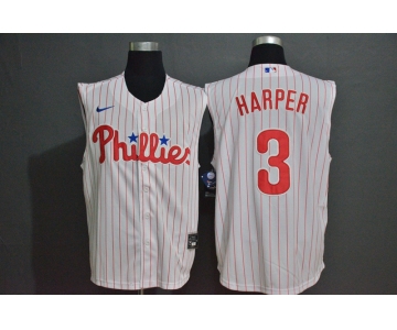 Men's Philadelphia Phillies #3 Bryce Harper White Pinstripe 2020 Cool and Refreshing Sleeveless Fan Stitched MLB Nike Jersey