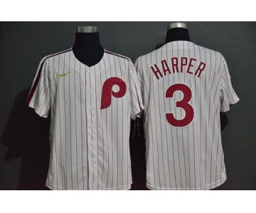 Men's Philadelphia Phillies #3 Bryce Harper White Pinstripe Cool Base Cooperstown Collection Nike Jersey