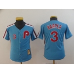 Phillies #3 Bryce Harper Light Blue Cool Base Cooperstown Stitched Youth Baseball Jersey
