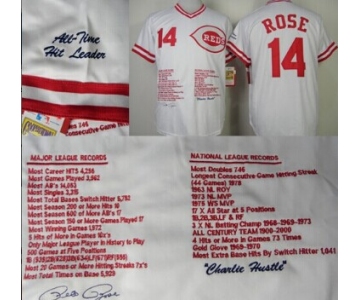 Cincinnati Reds #14 Pete Rose White Commemorative Throwback Jersey