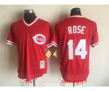 Men's Cincinnati Reds #14 Pete Rose Red Mesh Batting Practice 1976 Throwback Jersey By Mitchell & Ness
