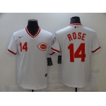 Men's Cincinnati Reds #14 Pete Rose White Mesh Batting Practice Throwback Nike Jersey