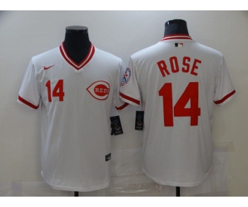 Men's Cincinnati Reds #14 Pete Rose White Mesh Batting Practice Throwback Nike Jersey