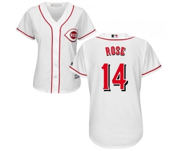 Reds #14 Pete Rose White Home Women's Stitched Baseball Jersey