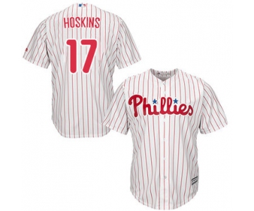 Phillies #17 Rhys Hoskins White(Red Strip) Cool Base Stitched Youth Baseball Jersey