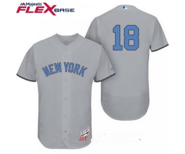 Men's New York Yankees #18 Didi Gregorius Gray With Baby Blue Father's Day Stitched MLB Majestic Flex Base Jersey