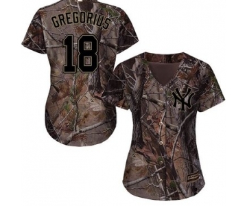 New York Yankees #18 Didi Gregorius Camo Realtree Collection Cool Base Women's Stitched Baseball Jersey