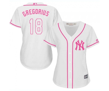 Yankees #18 Didi Gregorius White Pink Fashion Women's Stitched Baseball Jersey