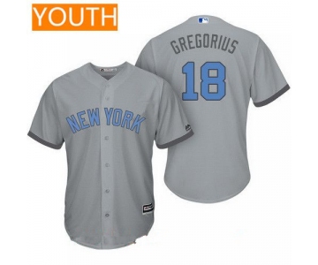 Youth New York Yankees #18 Didi Gregorius Gray With Baby Blue Father's Day Stitched MLB Majestic Cool Base Jersey