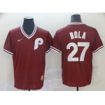 Men Philadelphia Phillies 27 Nola Red Game Throwback Nike 2022 MLB Jersey