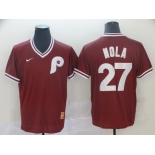 Men Philadelphia Phillies 27 Nola Red Game Throwback Nike 2022 MLB Jersey