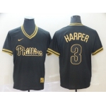 Men Philadelphia Phillies 3 Harper Black gold Game Nike 2022 MLB Jersey