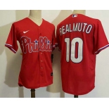 Men's Philadelphia Phillies #10 JT Realmuto Red Stitched MLB Cool Base Nike Jersey