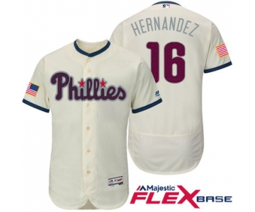 Men's Philadelphia Phillies #16 Cesar Hernandez Cream Stars & Stripes Fashion Independence Day Stitched MLB Majestic Flex Base Jersey