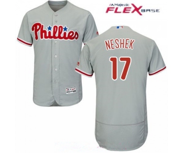 Men's Philadelphia Phillies #17 Pat Neshek Gray Road Stitched MLB Majestic Flex Base Jersey