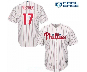 Men's Philadelphia Phillies #17 Pat Neshek Replica White Red Strip Home Cool Base MLB Jersey