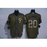 Men's Philadelphia Phillies #20 Mike Schmidt Retired Green Salute to Service Cool Base Stitched MLB Jersey