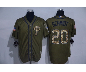 Men's Philadelphia Phillies #20 Mike Schmidt Retired Green Salute to Service Cool Base Stitched MLB Jersey